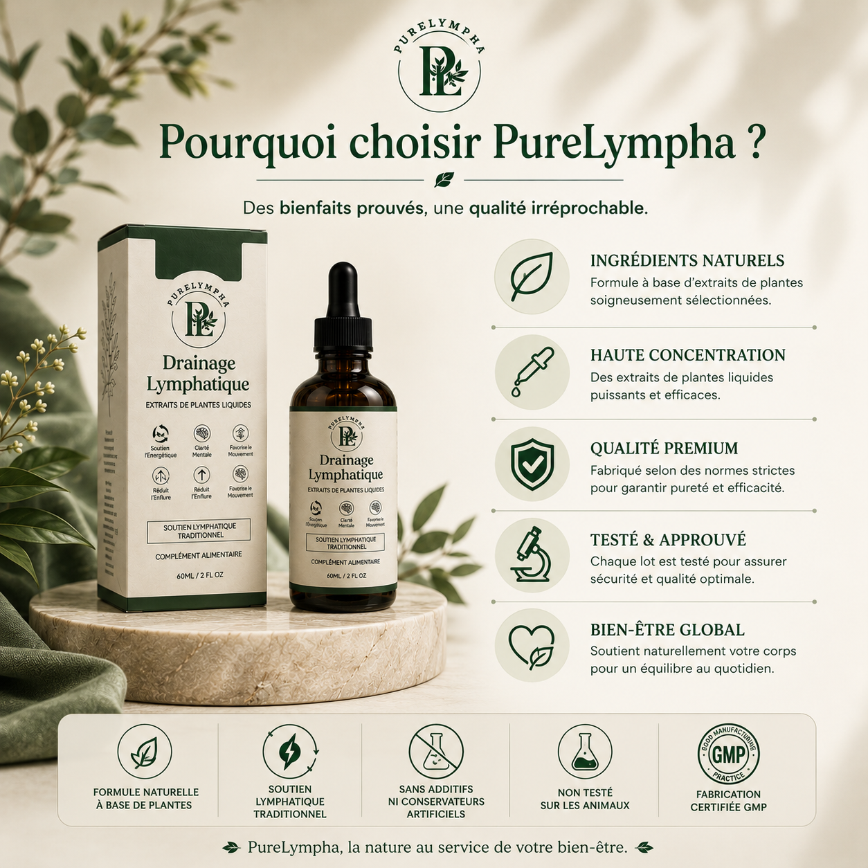 PureLympha® — Gouttes de drainage lymphatique