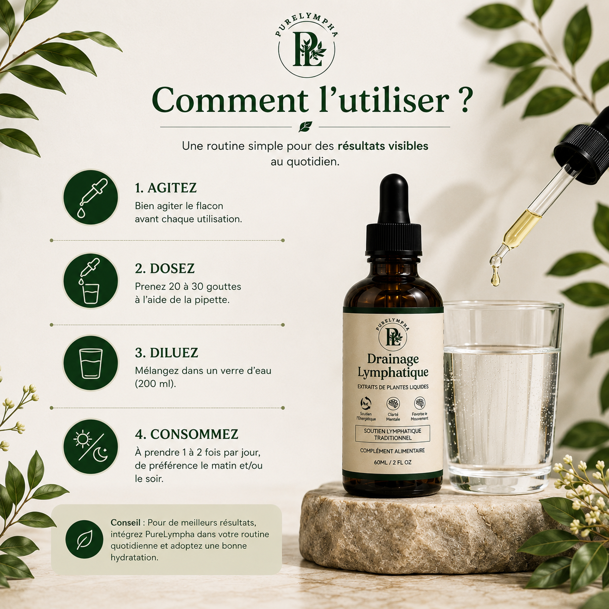 PureLympha® — Gouttes de drainage lymphatique